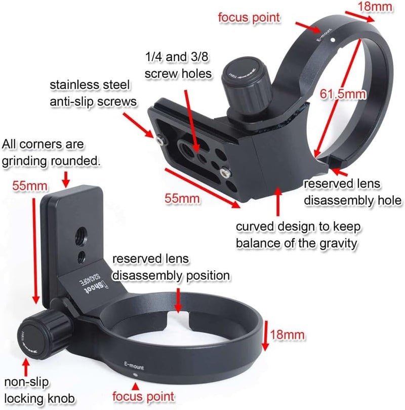 iShoot Tripod Mount Ring Lens Collar Support Bracket Holder Compatible with Sony FE 24-240mm F3.5-6.3 OSS, 24-70mm f/4 ZA OSS, 24mm f/1.4 GM, 10-18mm f/4 OSS, 16-35mm F4 ZA OSS, 18-135mm f/3.5-5.6 OSS - Image 5